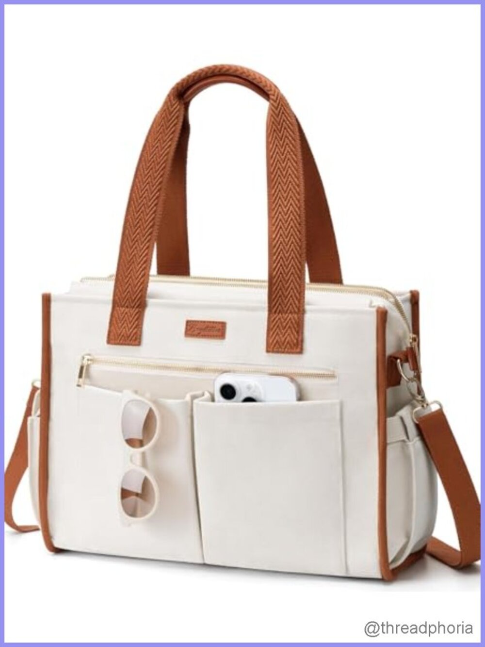 Canvas Tote Bag for Women, 15-Pocket Laptop Work Bag, Nurse Teacher Crossbody